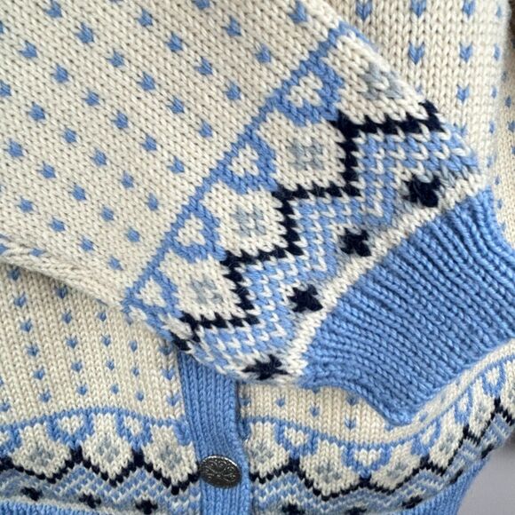 Handmade O Allers Nilssen Norway Wool Fair Isle Cream Blue Cardigan Sweater S/M - Picture 5 of 15